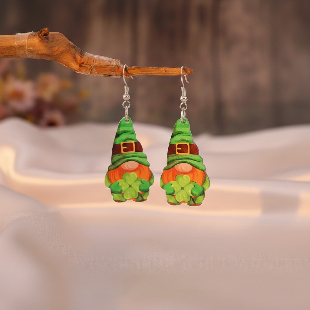 Wooden Alloy Dangle Earrings