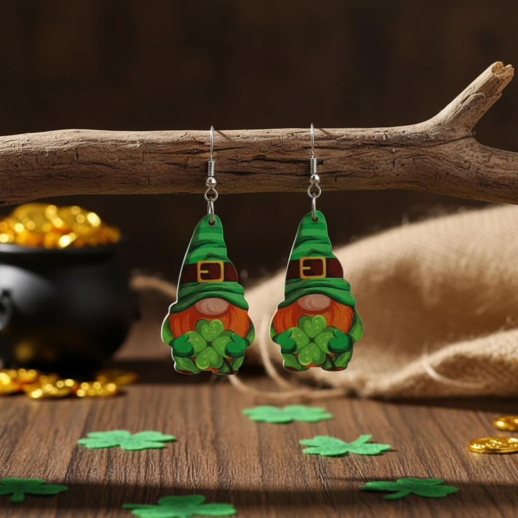 Wooden Alloy Dangle Earrings