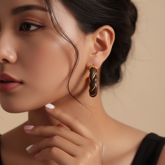 Twisted Leather Rope C-Hoop Earrings