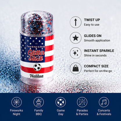 🏆 Halilua™ 4th of July Face & Body Glitter Stick – 🎉Sparkle Instantly for Parties, Fireworks, BBQs & Holiday Celebrations-LP